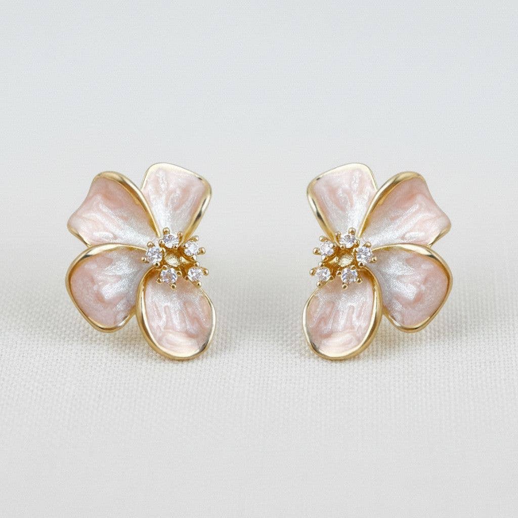 Floral Enamel Drop Earrings with Sparkling Accents - B Social Boutique