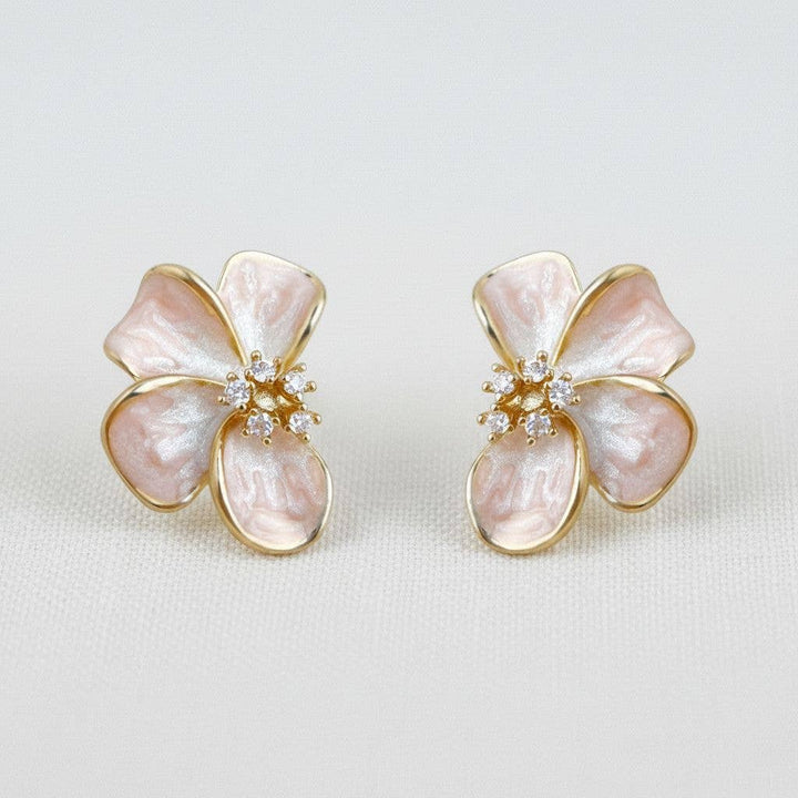 Floral Enamel Drop Earrings with Sparkling Accents - B Social Boutique
