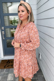 LONG SLEEVE PRINTED SHIFT MINI DRESS - Terra Cotta