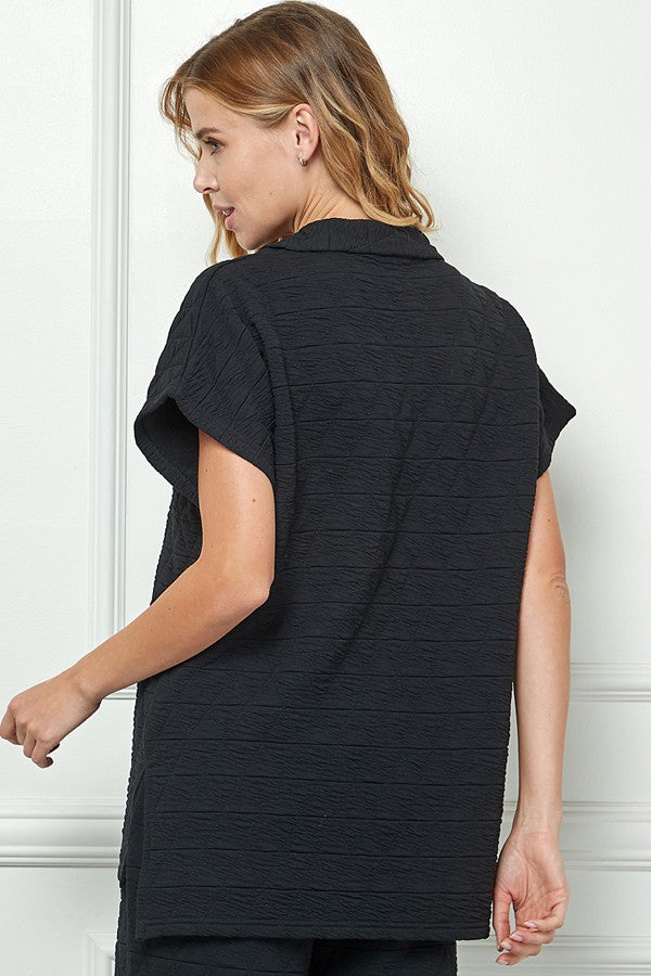 QUILTED COLLARED TOP - Black