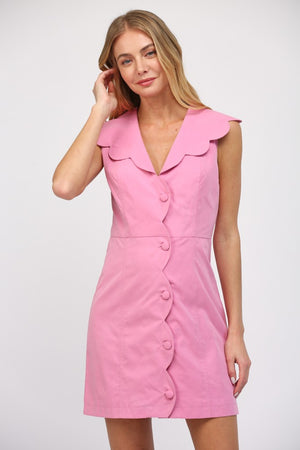 Scalloped Button Down Dress - Light Pink