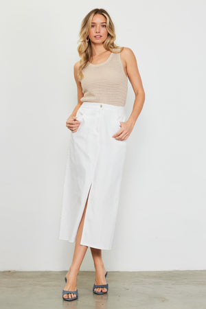 WASHED COTTON TWILL MAXI SKIRT - Whitte