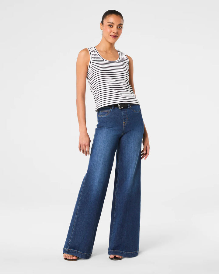 Spanx: Cotton Crewneck Tank - Classic Black Stripe