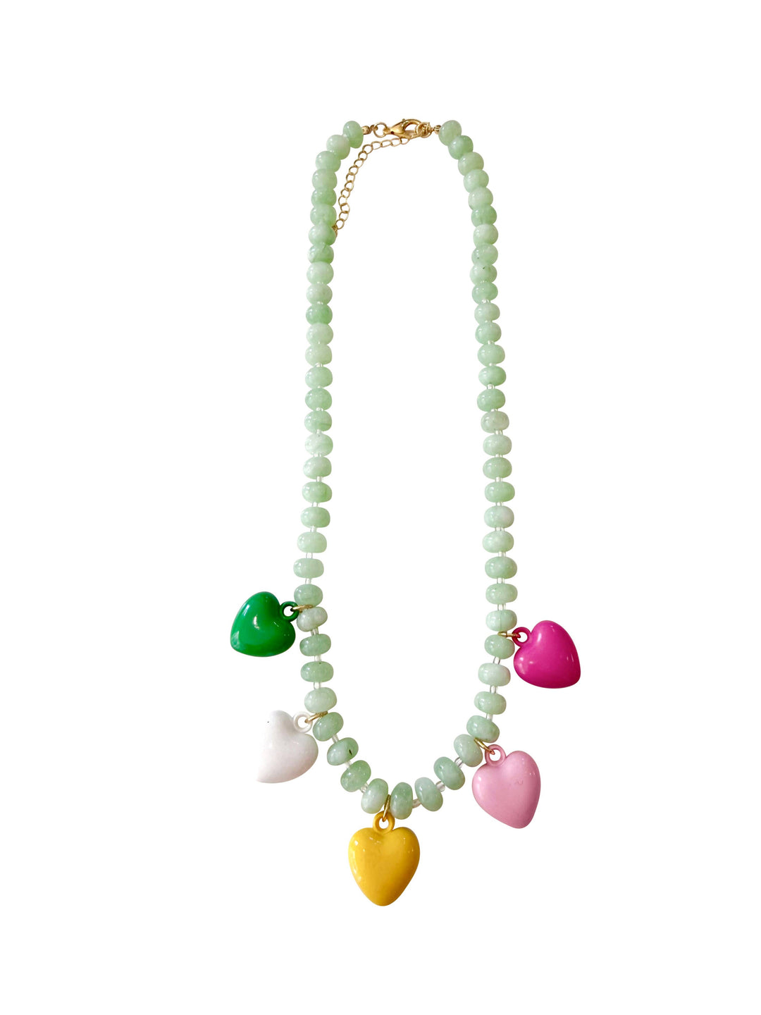 Larissa Green Beaded Necklace with Colorful Heart Charms