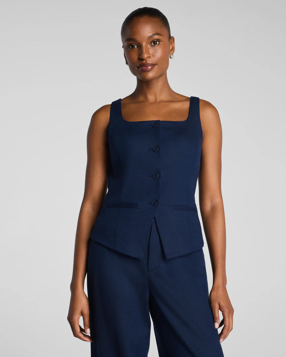 SPANX® EasyBreezy Cotton Linen Button-Down Vest - Navy