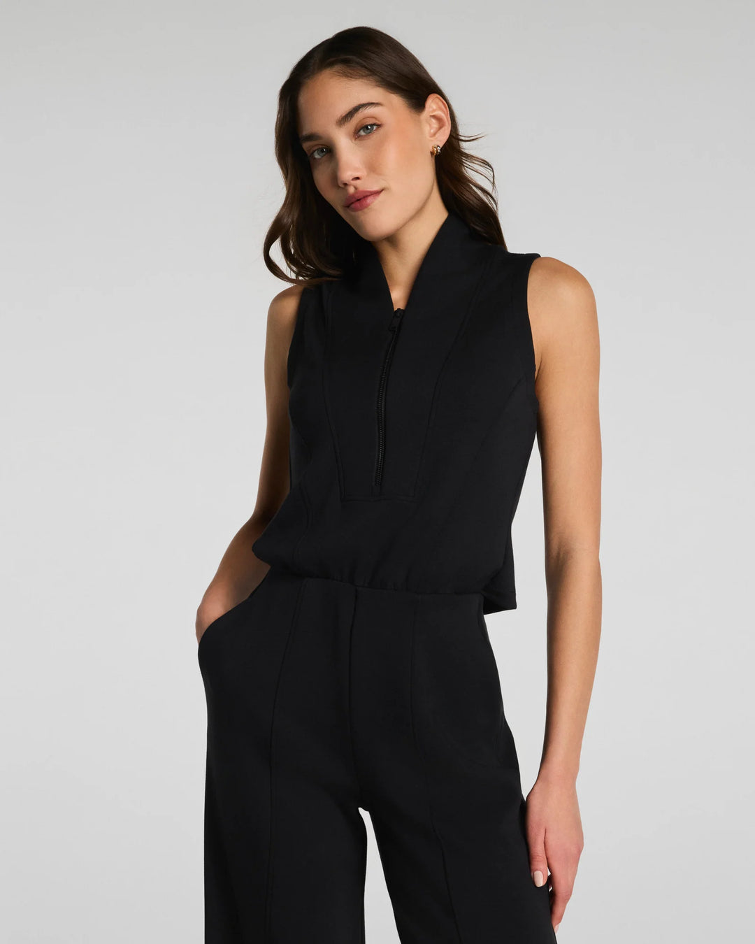Spanx: SPANX AirEssentials® Shawl Collar Half Zip Jumpsuit - Very Black