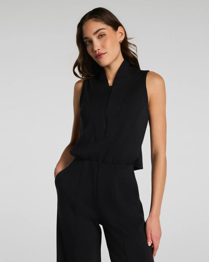 Spanx: SPANX AirEssentials® Shawl Collar Half Zip Jumpsuit - Very Black