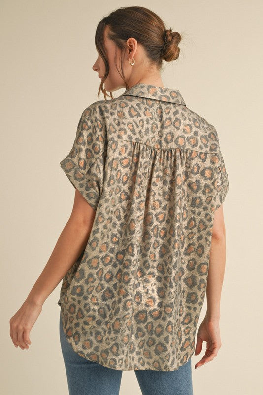 Wild Side Metallic Leopard Button-Up - Toffee