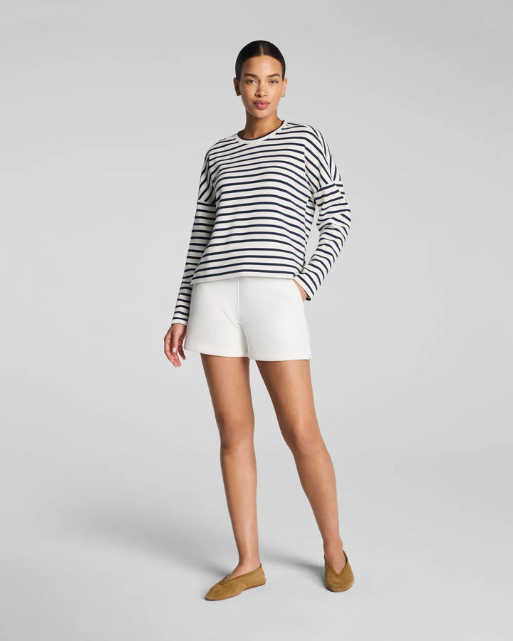 Spanx AirEssentials® Crewneck Long Sleeve Top - Powder/Timeless Navy Stripe