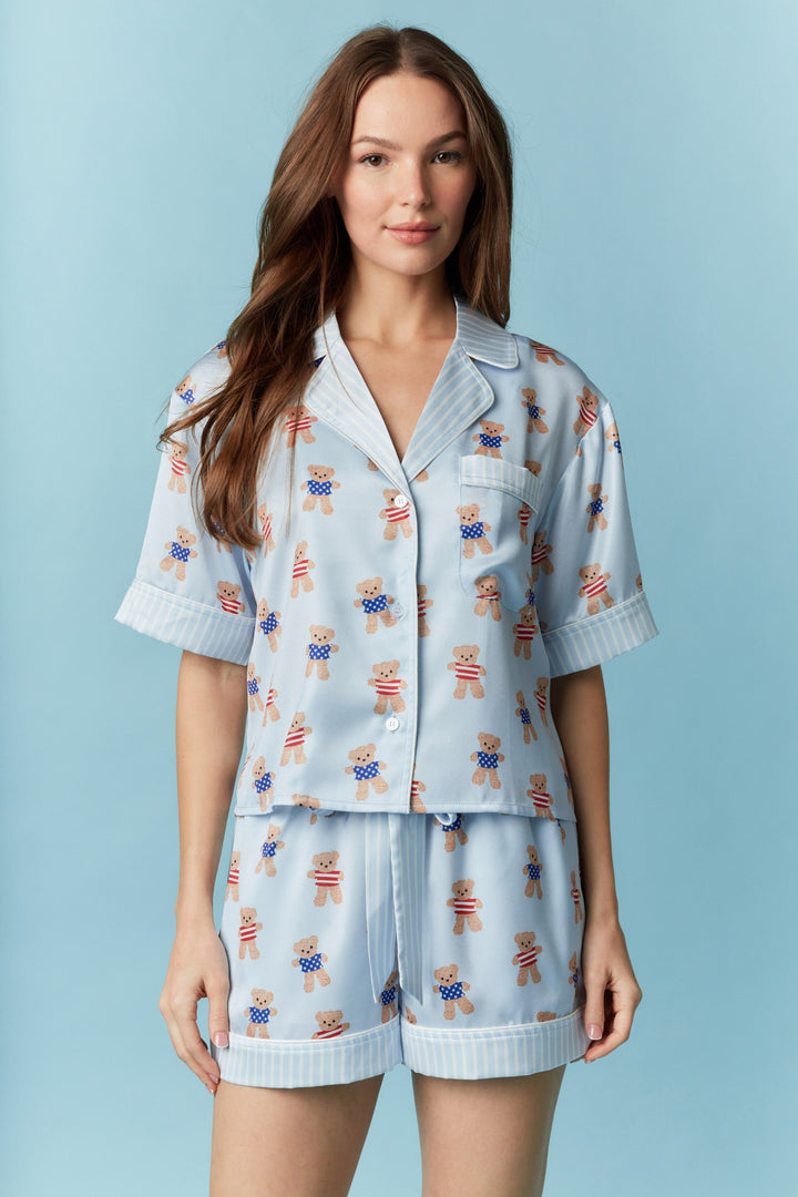 USA Printed Bear Satin PJ Set