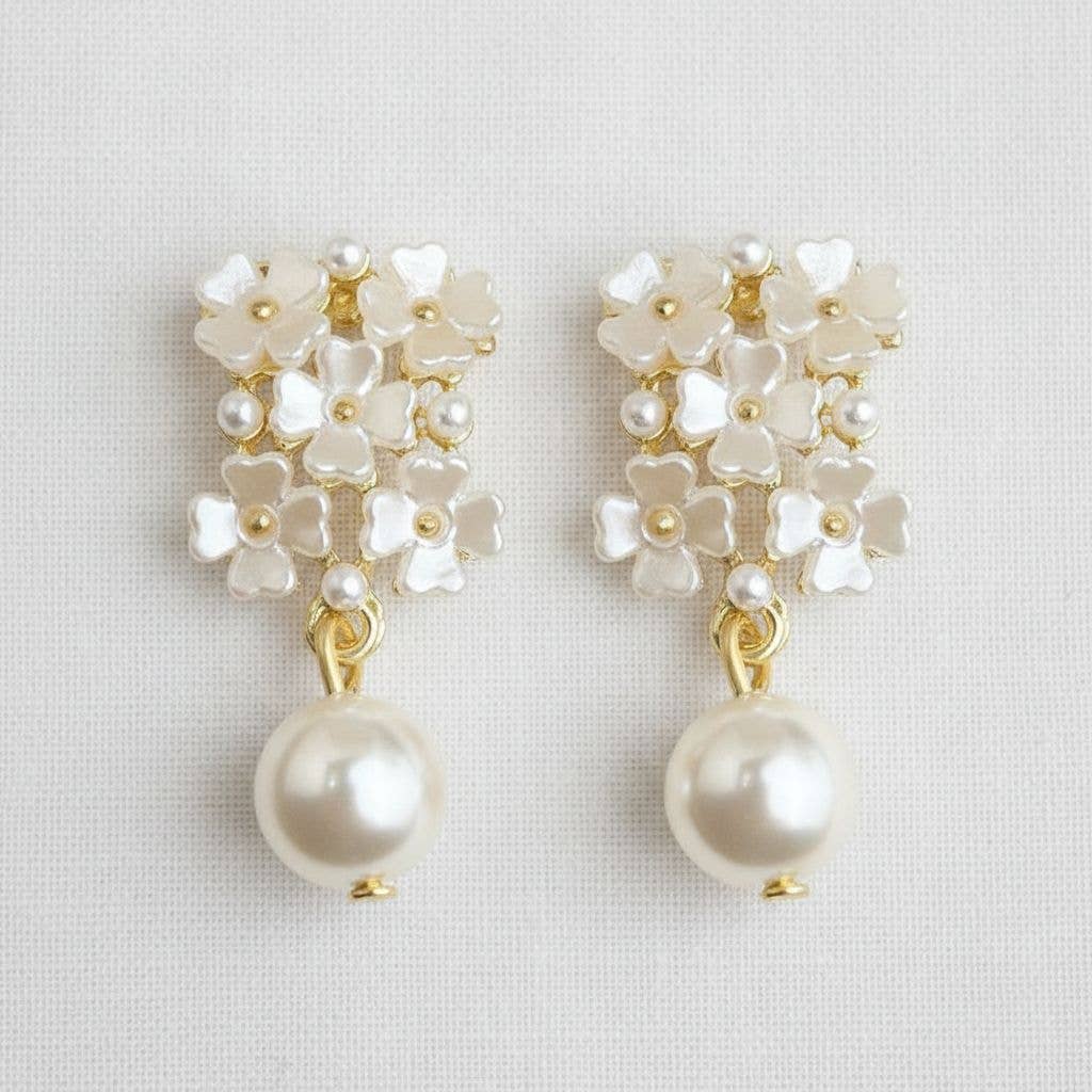 Floral Pearl Drop Earrings with Vintage Charm - B Social Boutique