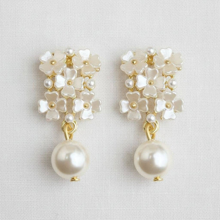 Floral Pearl Drop Earrings with Vintage Charm - B Social Boutique