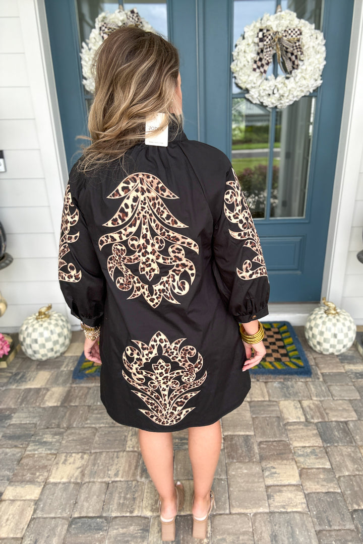 Wild at Heart Leopard Appliqué Dress – Black