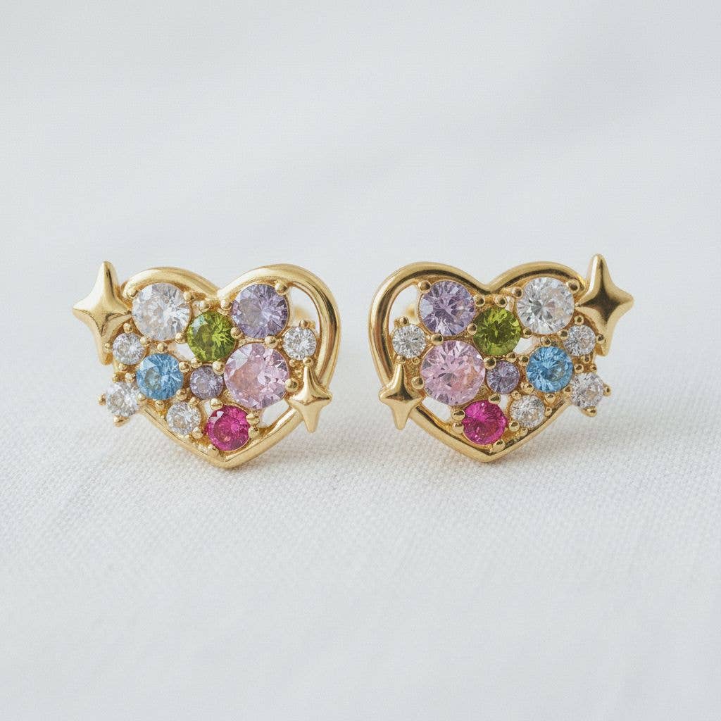 Heart-Shaped Colorful Gemstone Drop Earrings - B Social Boutique