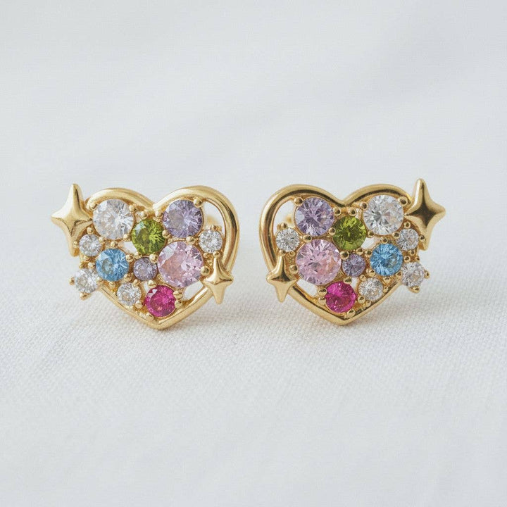 Heart-Shaped Colorful Gemstone Drop Earrings - B Social Boutique
