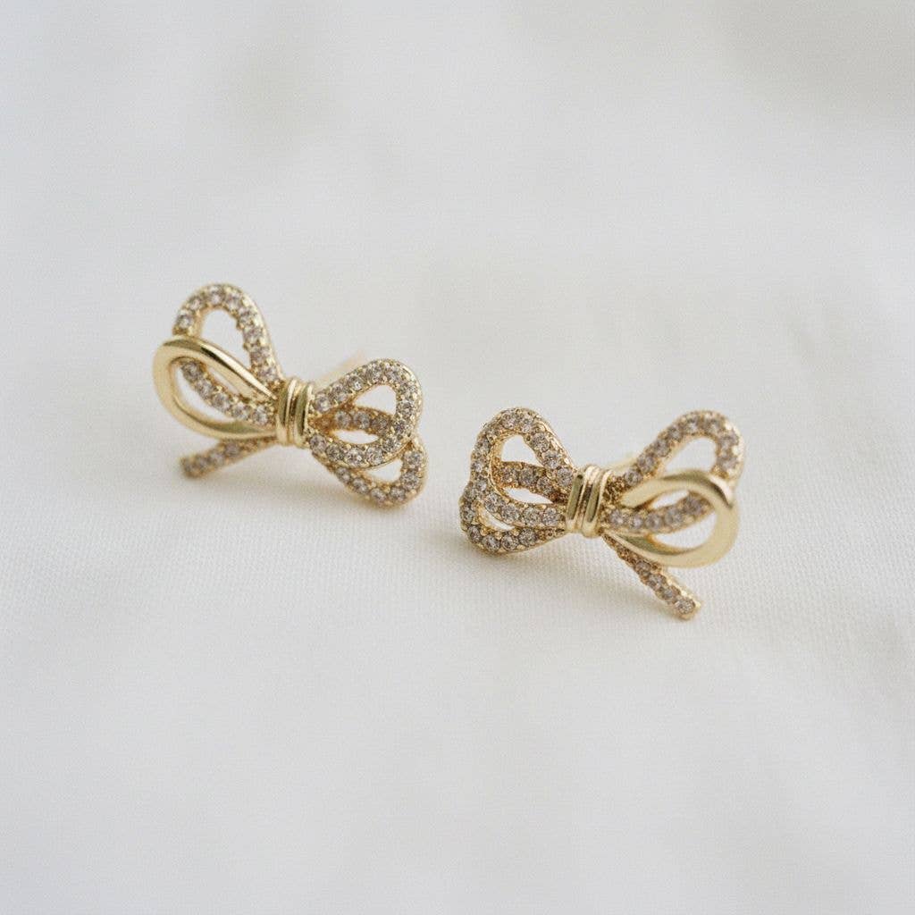 Cubic Zirconia Knot Bow Stud Earrings - B Social Boutique