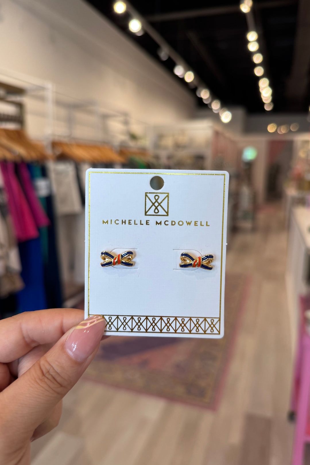 Bow Stud Earrings - Blue & Orange