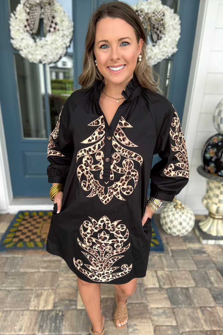 Wild at Heart Leopard Appliqué Dress – Black