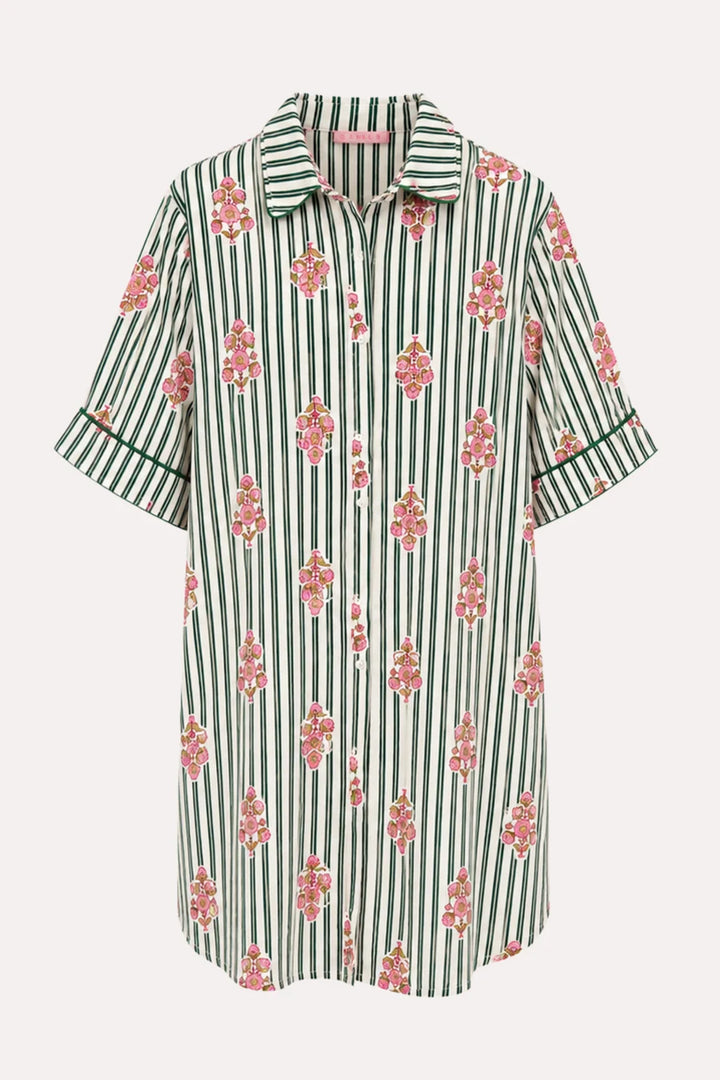 Karlie: Stripe Floral Shirt Dress Piping