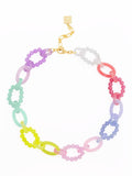 Multicolor Glass Bead and Resin Link Collar Necklace: MLT