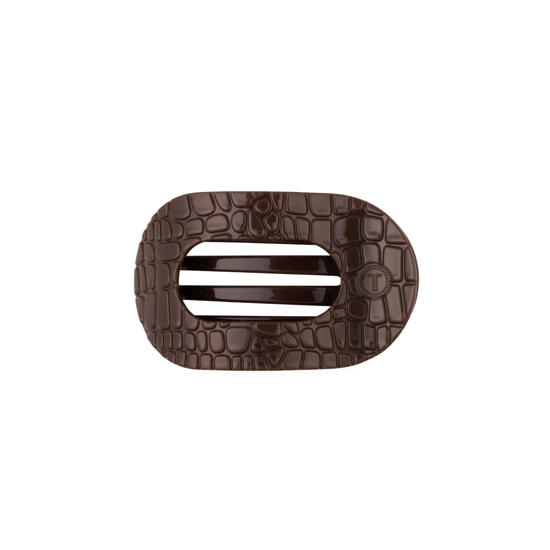 Brown Crocodile Small Flat Round Hair Clip