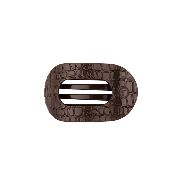 Brown Crocodile Small Flat Round Hair Clip