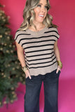 Looking At You Stripe Sweater Top - Dark Mocha + Black