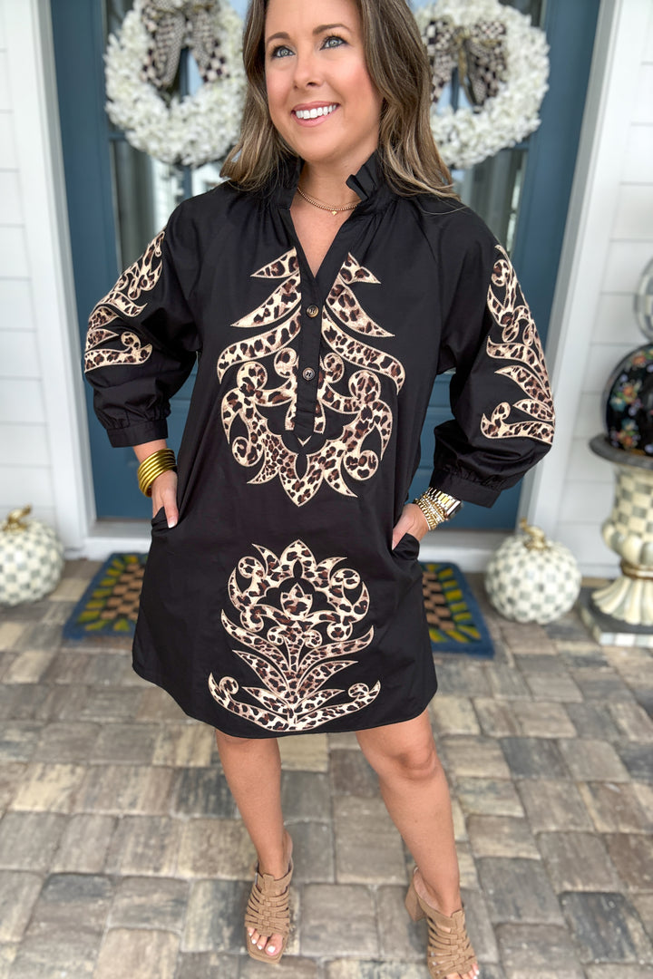Wild at Heart Leopard Appliqué Dress – Black