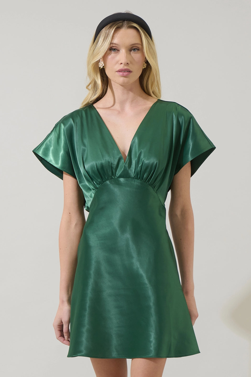 Gisele Satin Dolman Mini Dress - Green