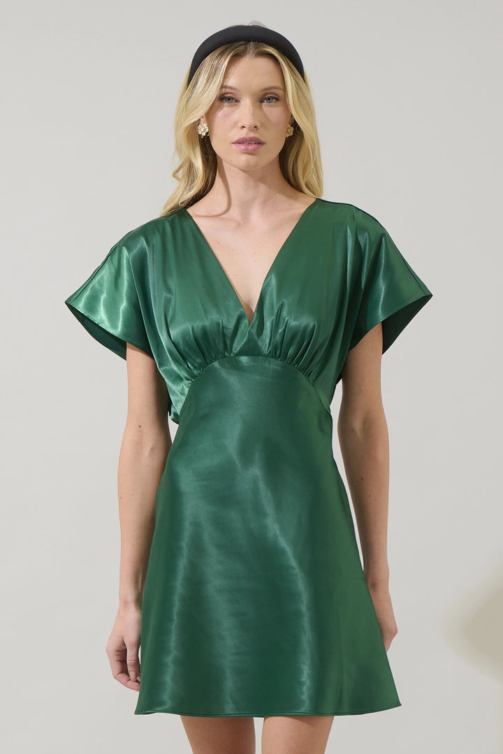 Gisele Satin Dolman Mini Dress - Green