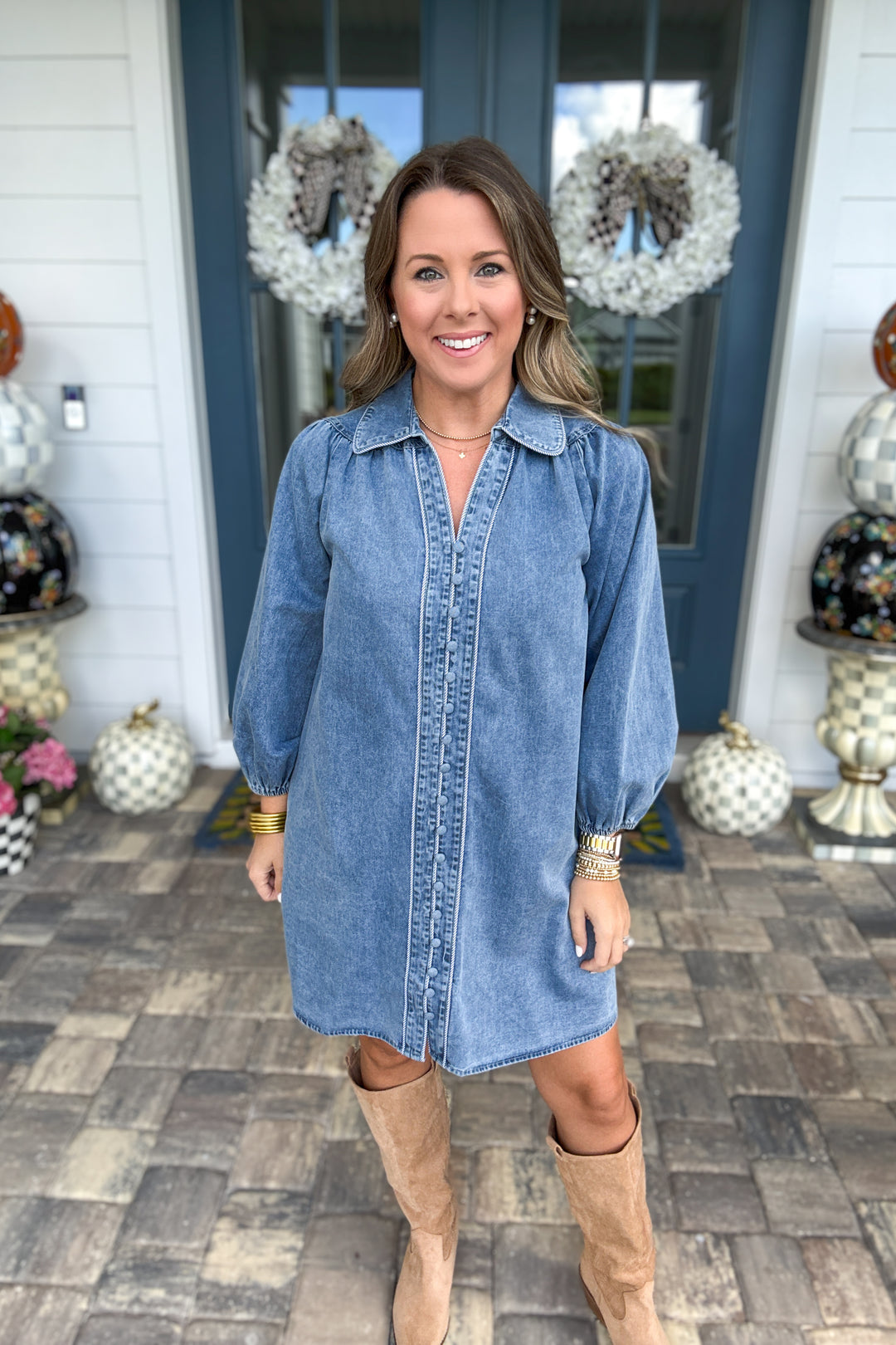Denim Days Button-Front Mini Dress