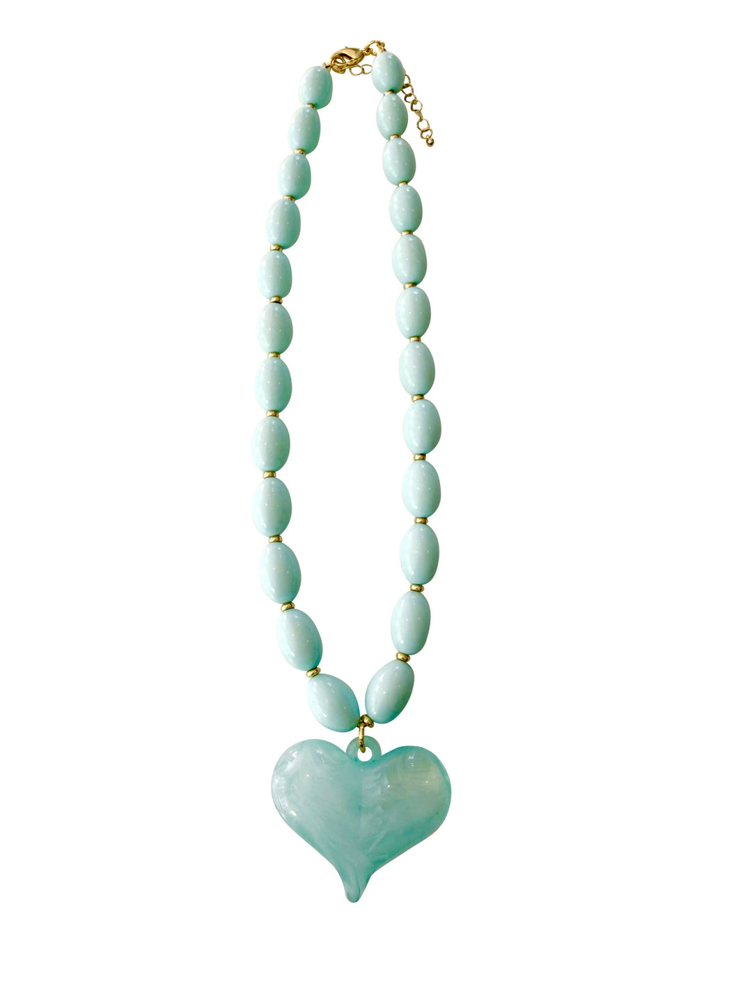 Roxie Light Blue Beaded Necklace with Heart Charm