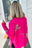 Miss Leopard Mock Neck Sweater - Hot Pink