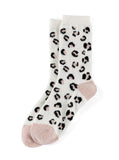 Charlie Leopard Print Plush Socks, Ivory