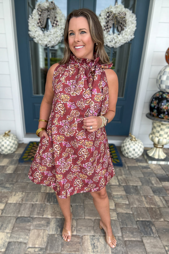 Autumn Romance Floral Tie-Neck Dress