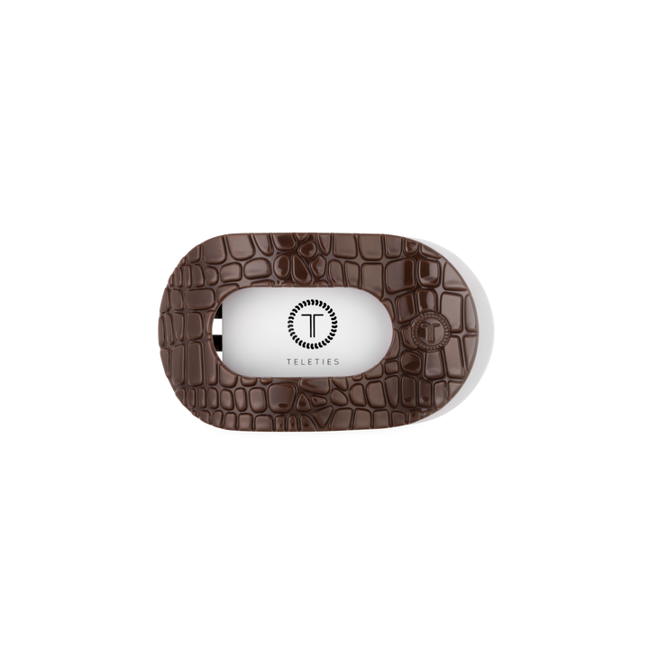Brown Crocodile Small Flat Round Hair Clip