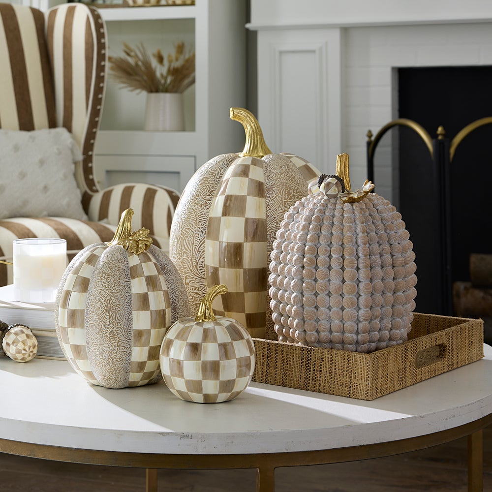 MacKenzie Childs Mocha Check & Block Print Tall Pumpkin - Thumbnail 3