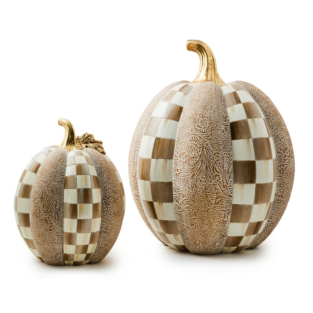 MacKenzie Childs Mocha Check & Block Print Tall Pumpkin