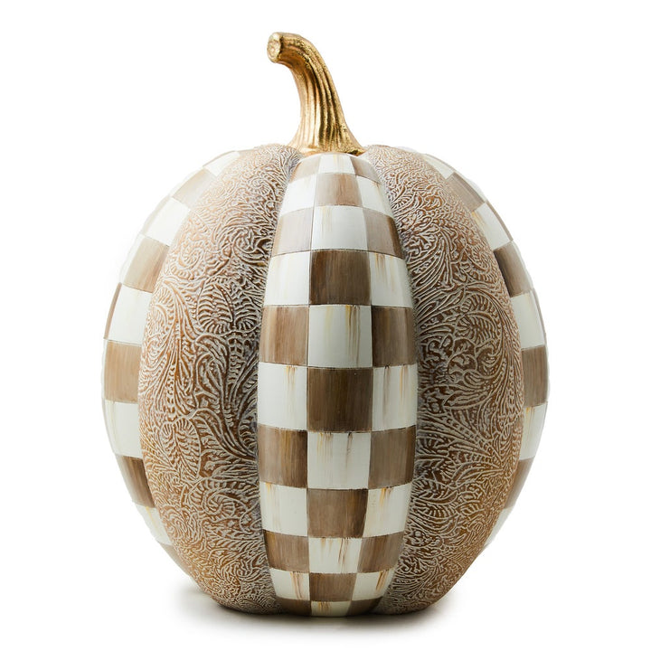 MacKenzie Childs: Mocha Check & Block Print TaII Pumpkin