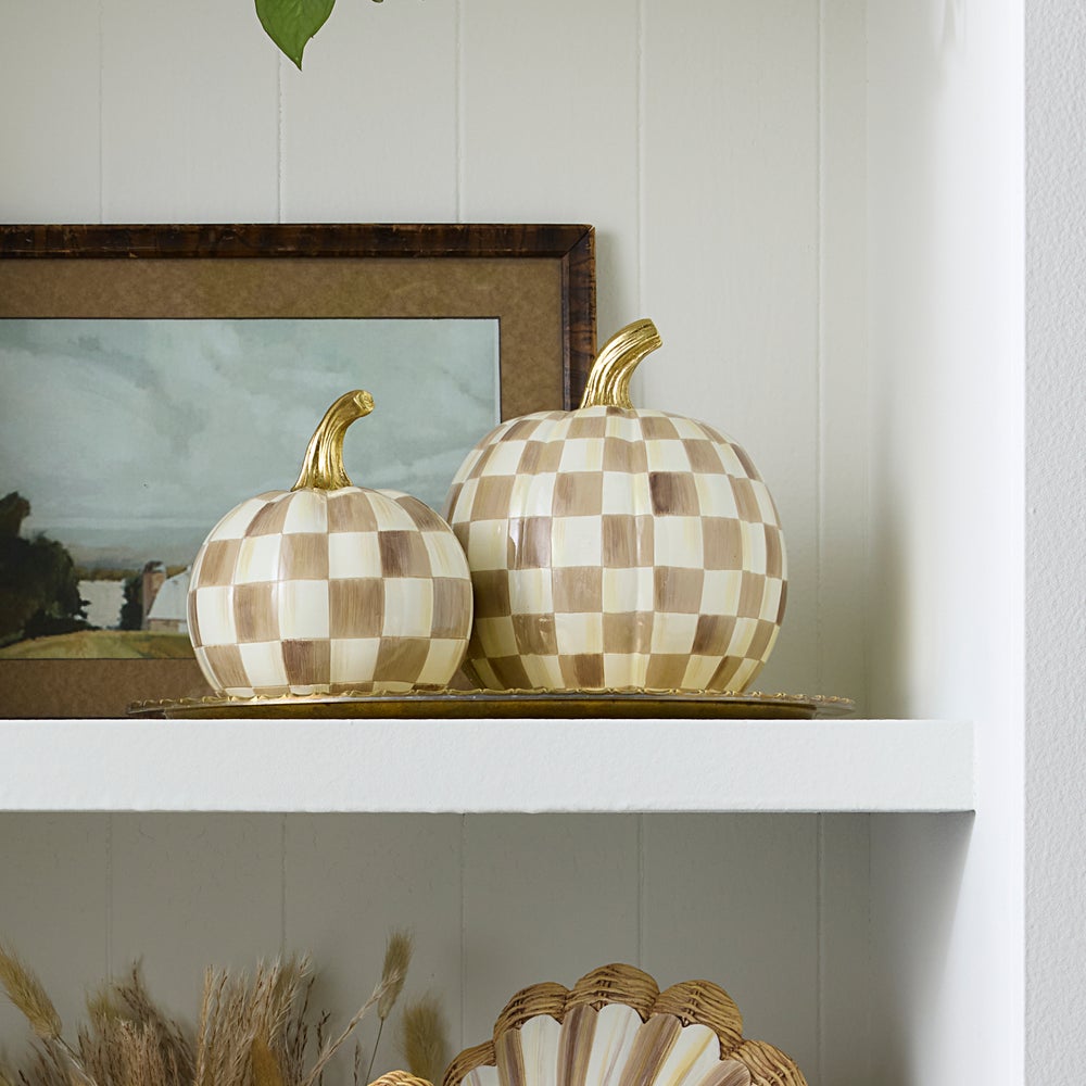 MacKenzie Childs Mocha Check Small Pumpkin - Thumbnail 2