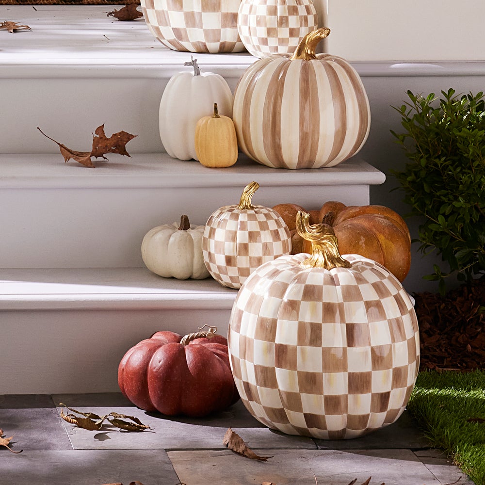 MacKenzie Childs Mocha Check Small Pumpkin - Thumbnail 4