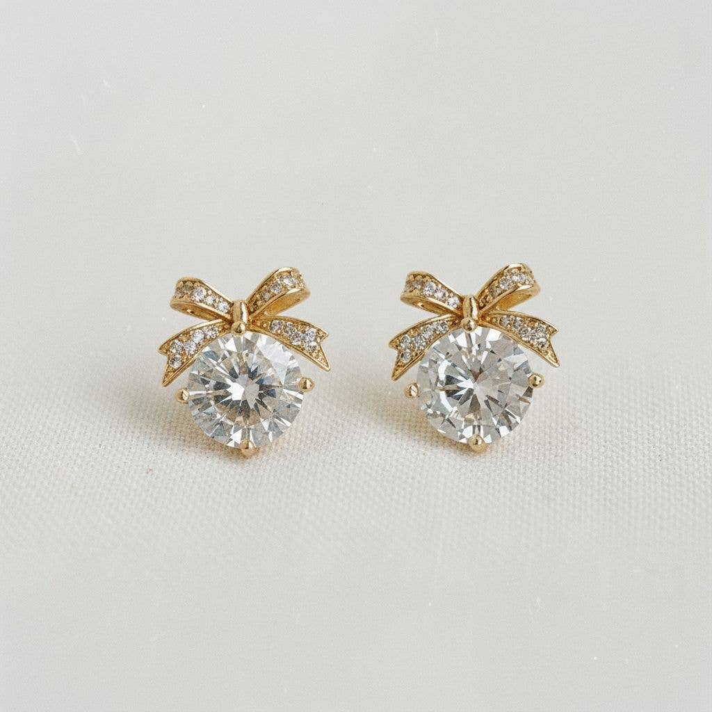 Cubic Zirconia Bow Stud Earrings - B Social Boutique