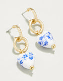 Spartina 449: Ceramic Heart Earrings - Blue Flowers