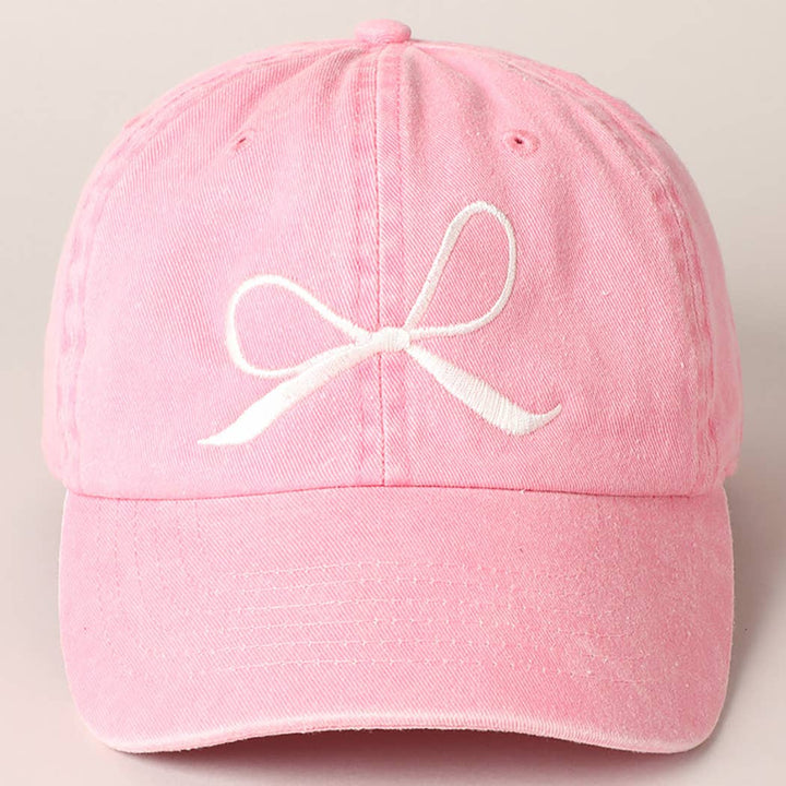 Bow Embroidered Cotton Baseball Cap - Light Pink