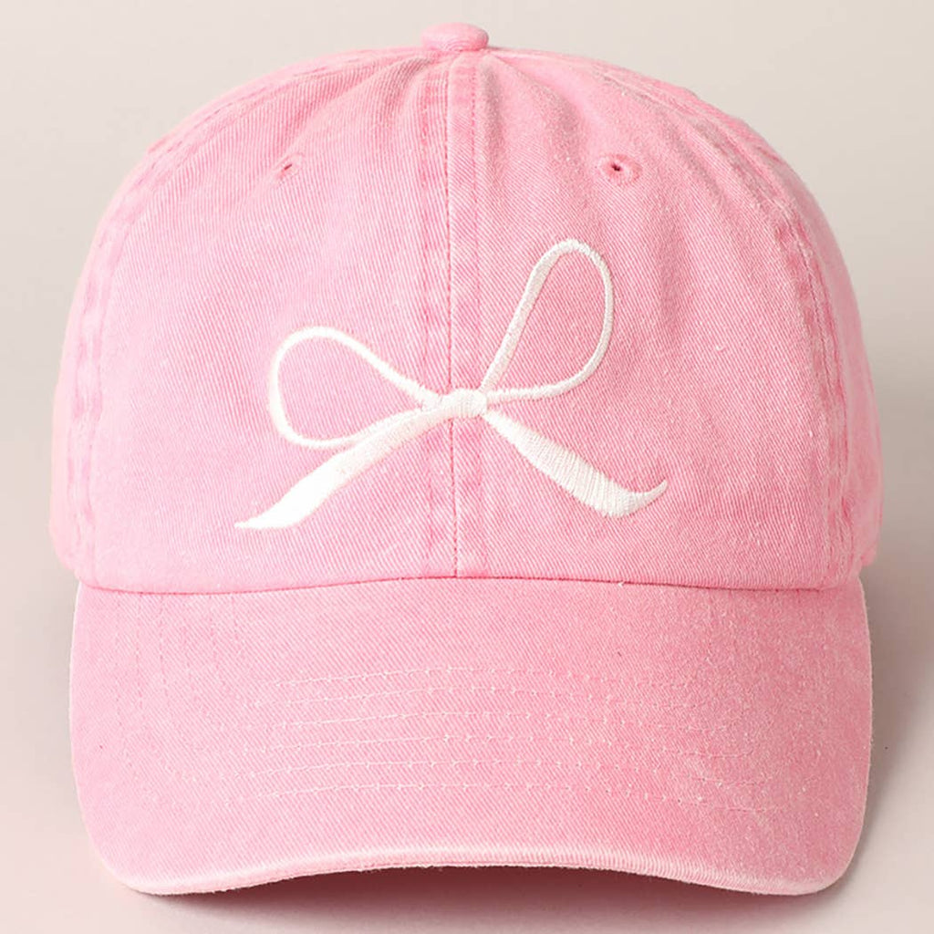 Bow Embroidered Cotton Baseball Cap - Light Pink – B Social 