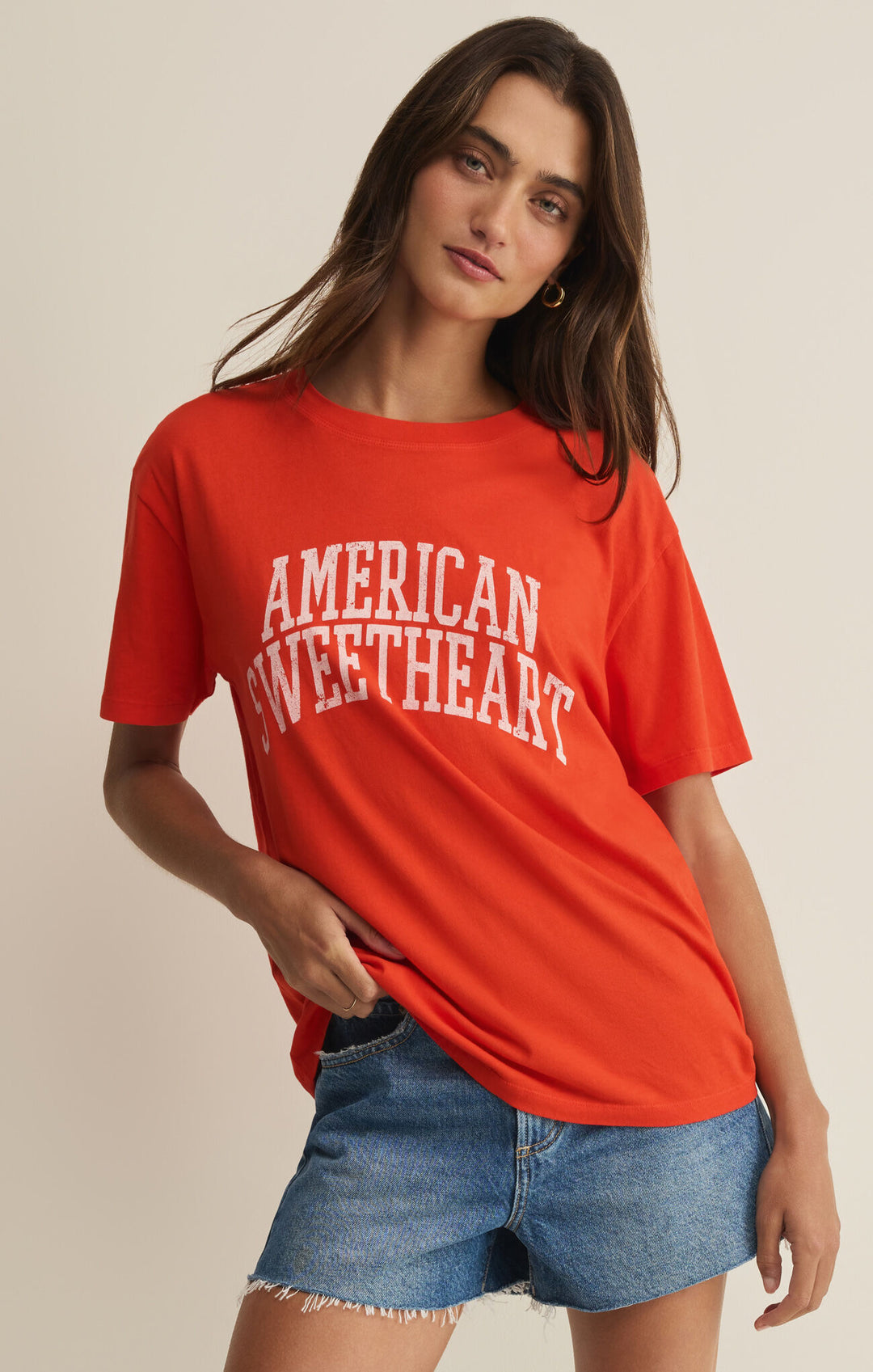 Z Supply: American Sweetheart Boyfriend Tee -  Lychee