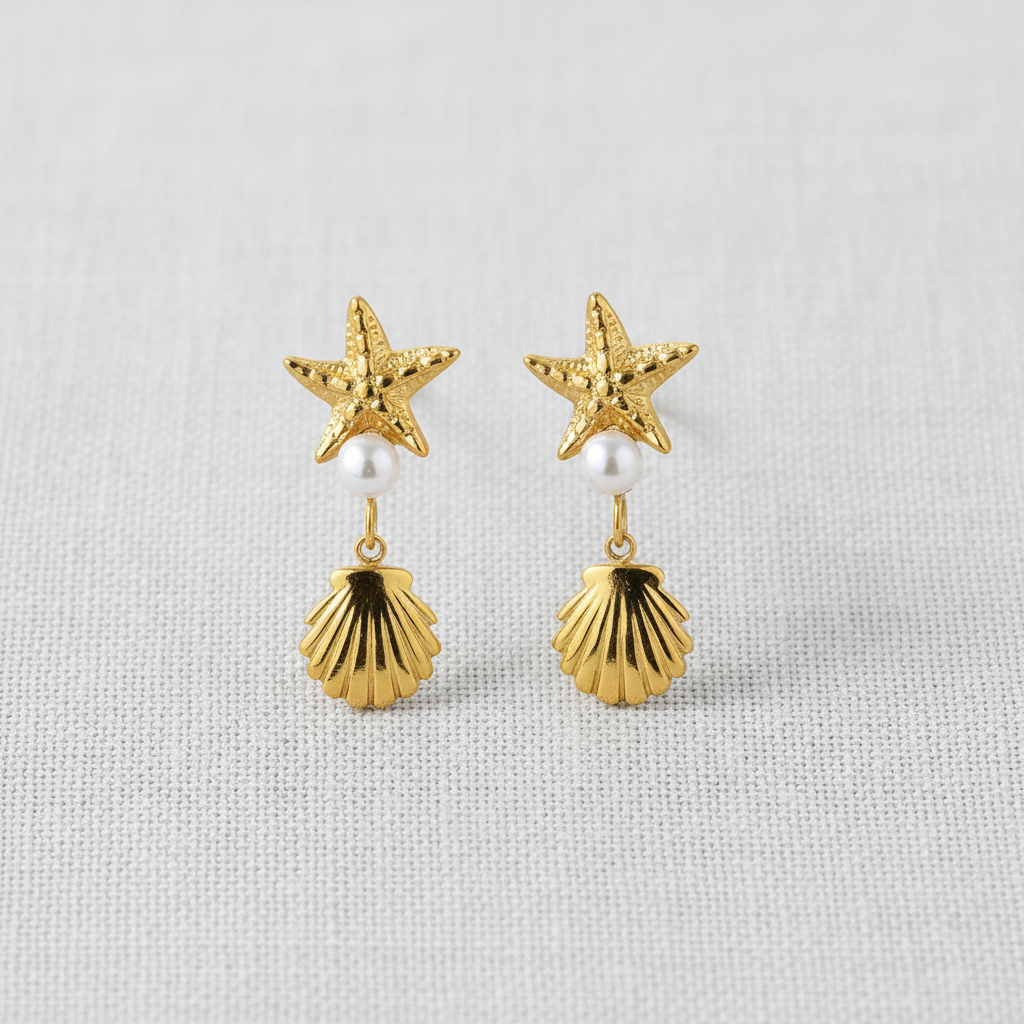 Ocean Shell Starfish Stud Earrings