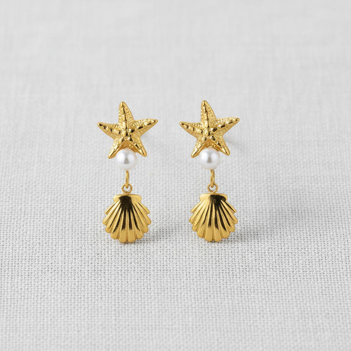 Ocean Shell Starfish Stud Earrings
