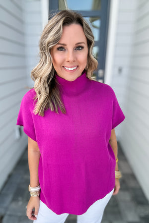 So Poised Mock Neck Sweater - Magenta