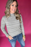 Easy Day Stripe Mock Neck Sweater - Sage